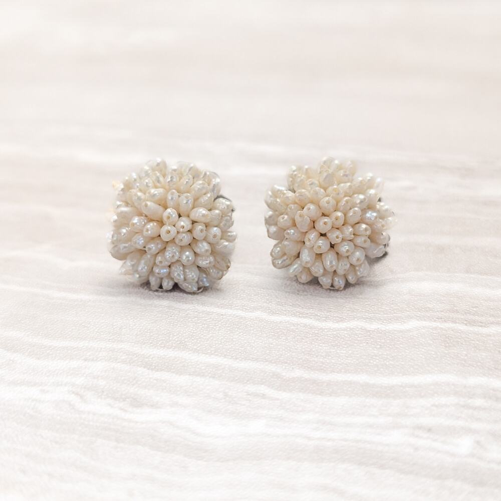 Vintage Stud Earrings 7/8" Unusual Cream Retro Glam Statement